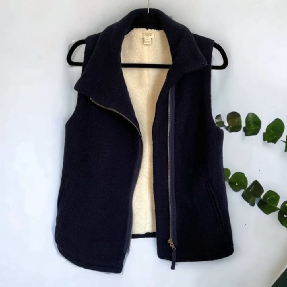 Navy Blue Sherpa Lined Vest by J. Crew